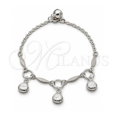Sterling Silver Charm Bracelet, Shell Design, Polished, Silver Finish, 03.409.0101.08 (01 MM Thickness, 8 Inches Length)