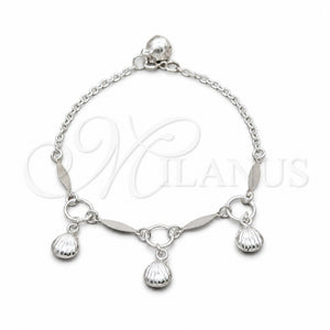 Sterling Silver Charm Bracelet, Shell Design, Polished, Silver Finish, 03.409.0101.08 (01 MM Thickness, 8 Inches Length)