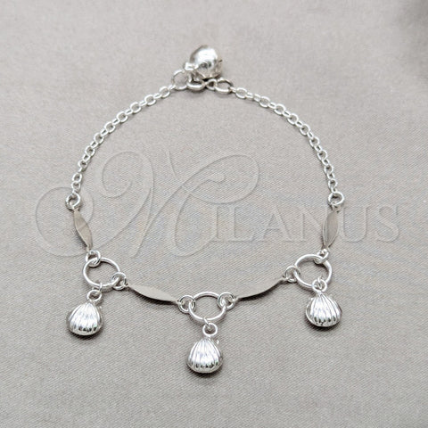 Sterling Silver Charm Bracelet, Shell Design, Polished, Silver Finish, 03.409.0101.08 (01 MM Thickness, 8 Inches Length)
