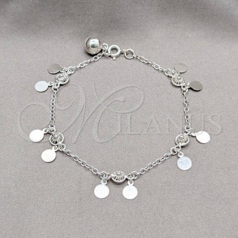 Sterling Silver Fancy Bracelet, Sun and Disco Design, Polished, Silver Finish, 03.409.0102.08