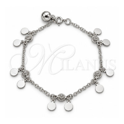Sterling Silver Charm Bracelet, Sun Design, Polished, Silver Finish, 03.409.0102.08 (01 MM Thickness, 8 Inches Length)