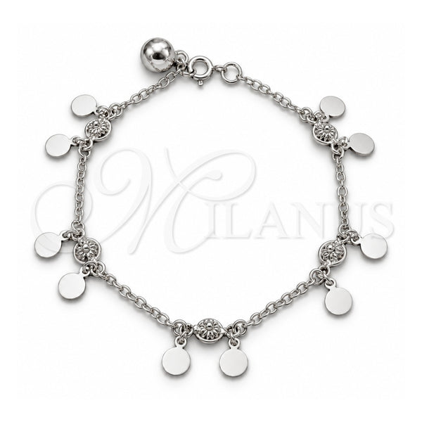 Sterling Silver Charm Bracelet, Sun Design, Polished, Silver Finish, 03.409.0102.08 (01 MM Thickness, 8 Inches Length)