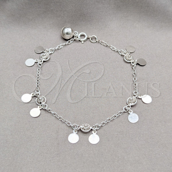 Sterling Silver Charm Bracelet, Sun Design, Polished, Silver Finish, 03.409.0102.08 (01 MM Thickness, 8 Inches Length)