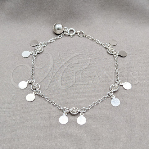 Sterling Silver Charm Bracelet, Sun Design, Polished, Silver Finish, 03.409.0102.08 (01 MM Thickness, 8 Inches Length)