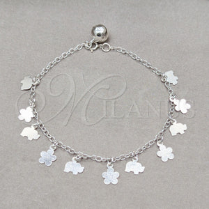 Sterling Silver Bracelet — Charm Bracelet Flower and Elephant Design Polished 03. — main product view — SKU 157963 | Plata 925 brazalete — Charm Bracelet flor and Elephant diseño pulido 03. — SKU 157963