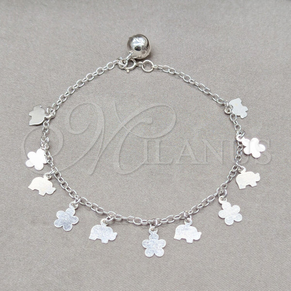 Sterling Silver Bracelet — Charm Bracelet Flower and Elephant Design Polished 03. — main product view — SKU 157963 | Plata 925 brazalete — Charm Bracelet flor and Elephant diseño pulido 03. — SKU 157963