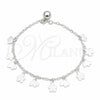 Sterling Silver Charm Bracelet, Flower and Elephant Design, Polished, Silver Finish, 03.409.0103.08 (01 MM Thickness, 8 Inches Length)