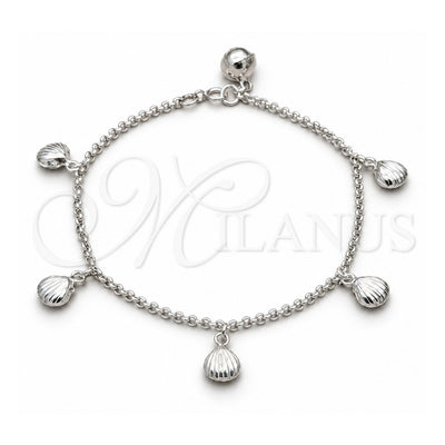 Sterling Silver Charm Bracelet, Shell Design, Polished, Silver Finish, 03.409.0104.08 (01 MM Thickness, 8 Inches Length)