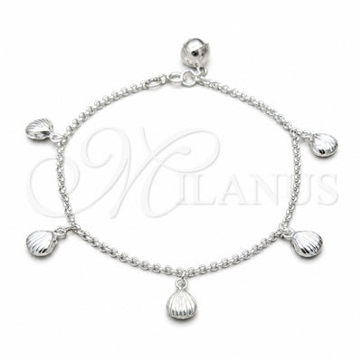 Sterling Silver Charm Bracelet, Shell Design, Polished, Silver Finish, 03.409.0104.08 (01 MM Thickness, 8 for wholesale, main product view