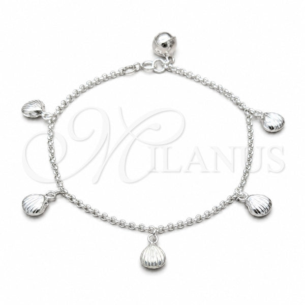 Sterling Silver Charm Bracelet, Shell Design, Polished, Silver Finish, 03.409.0104.08 (01 MM Thickness, 8 Inches Length)