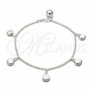Sterling Silver Charm Bracelet, Shell Design, Polished, Silver Finish, 03.409.0104.08 (01 MM Thickness, 8 Inches Length)