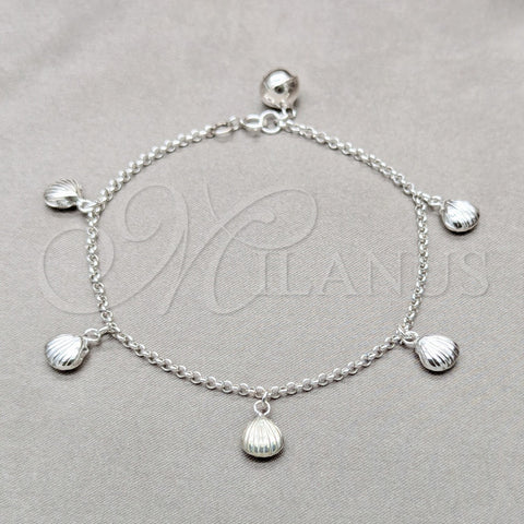 Sterling Silver Charm Bracelet, Shell Design, Polished, Silver Finish, 03.409.0104.08 (01 MM Thickness, 8 Inches Length)