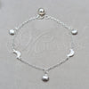 Sterling Silver Charm Bracelet, Shell and Moon Design, Polished, Silver Finish, 03.409.0105.08 (01 MM Thickness, 8 Inches Length)