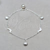Sterling Silver Charm Bracelet, Shell and Moon Design, Polished, Silver Finish, 03.409.0105.08 (01 MM Thickness, 8 Inches Length)