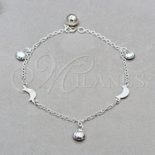 Sterling Silver Bracelet — Charm Bracelet Shell and Moon Design Polished 03. — main product view — SKU 157965 | Plata 925 brazalete — Charm Bracelet Shell and Moon diseño pulido 03. — SKU 157965