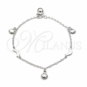 Sterling Silver Charm Bracelet, Shell and Moon Design, Polished, Silver Finish, 03.409.0105.08 (01 MM Thickness, 8 Inches Length)
