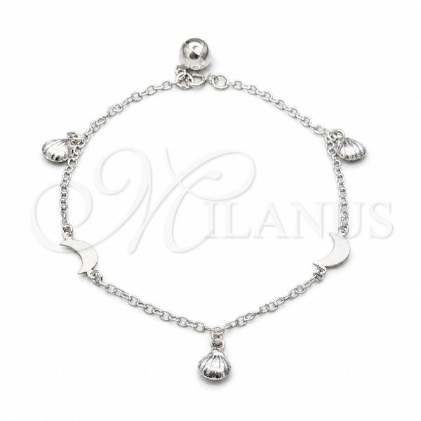 Sterling Silver Charm Bracelet, Shell and Moon Design, Polished, Silver Finish, 03.409.0105.08 (01 MM Thickness, 8 Inches Length)