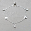 Sterling Silver Charm Bracelet, Grape and Square Franco Design, Polished, Silver Finish, 03.409.0106.08 (01 MM Thickness, 8 Inches Length)