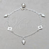 Sterling Silver Charm Bracelet, Grape and Square Franco Design, Polished, Silver Finish, 03.409.0106.08 (01 MM Thickness, 8 Inches Length)