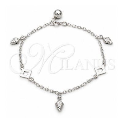 Sterling Silver Charm Bracelet, Grape and Square Franco Design, Polished, Silver Finish, 03.409.0106.08 (01 MM Thickness, 8 Inches Length)
