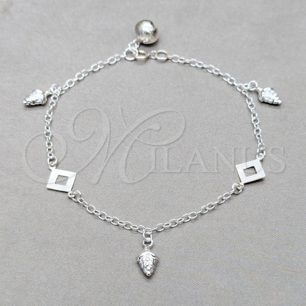 Sterling Silver Bracelet — Charm Bracelet Grape and Square Franco Design Polished — main product view — SKU 157966 | Plata 925 brazalete — Charm Bracelet Grape and Square Franco diseño pulido — SKU 157966