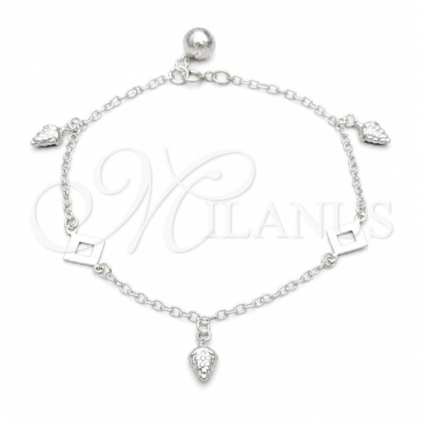 Sterling Silver Charm Bracelet, Grape and Square Franco Design, Polished, Silver Finish, 03.409.0106.08 (01 MM Thickness, 8 Inches Length)