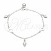Sterling Silver Charm Bracelet, Grape and Square Franco Design, Polished, Silver Finish, 03.409.0106.08 (01 MM Thickness, 8 Inches Length)