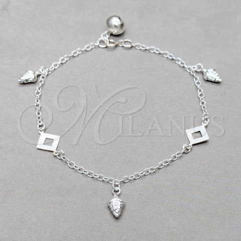Sterling Silver Charm Bracelet, Grape and Square Franco Design, Polished, Silver Finish, 03.409.0106.08 (01 MM Thickness, 8 Inches Length)
