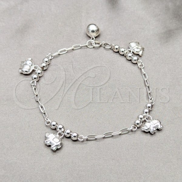 Sterling Silver Bracelet — Charm Bracelet Elephant and Ball Design Polished 03. — main product view — SKU 157967 | Plata 925 brazalete — Charm Bracelet Elephant and Ball diseño pulido 03. — SKU 157967