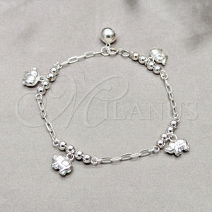 Sterling Silver Bracelet — Charm Bracelet Elephant and Ball Design Polished 03. — main product view — SKU 157967 | Plata 925 brazalete — Charm Bracelet Elephant and Ball diseño pulido 03. — SKU 157967