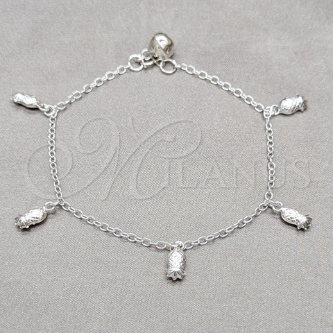 Sterling Silver Charm Bracelet, Grape Design, Polished, Silver Finish, 03.409.0108.08 (01 MM Thickness, 8 Inches Length)
