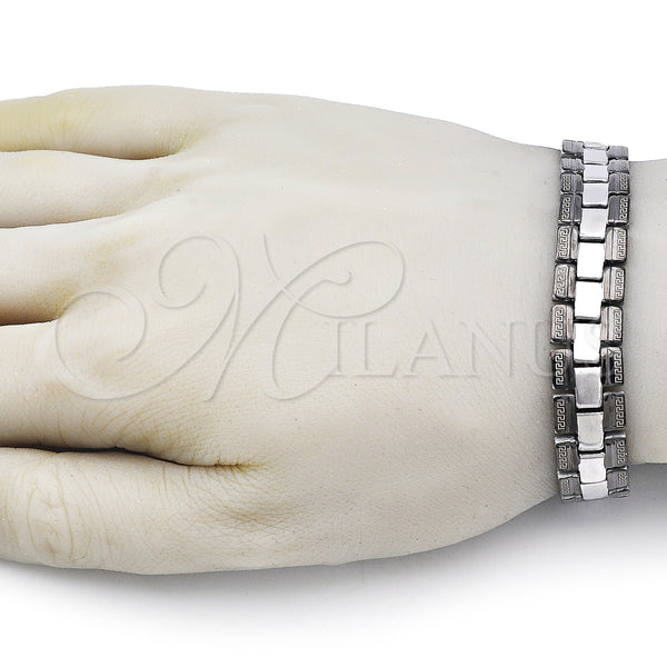 Stainless Steel Bracelet — Solid Bracelet Greek Key Design Polished Two Tone — alternate product view — SKU 157969 | Acero Inoxidable brazalete — sólido Bracelet Greek Key diseño pulido Two Tone — SKU 157969