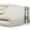 Stainless Steel Solid Bracelet, Greek Key Design, Polished, Two Tone, 03.114.0369.2.09 (13 MM Thickness, 9 Inches Length)