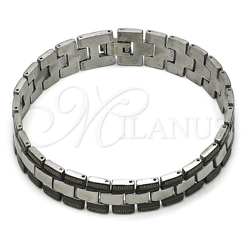 Stainless Steel Solid Bracelet, Greek Key Design, Polished, Two Tone, 03.114.0369.2.09 (13 MM Thickness, 9 Inches Length)
