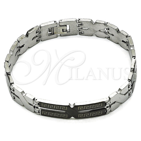 Stainless Steel Solid Bracelet, Greek Key Design, Polished, Two Tone, 03.114.0283.2.08 (12 MM Thickness, 8 Inches Length)