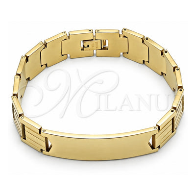 Stainless Steel Solid Bracelet, Polished, Golden Finish, 03.114.0355.3.08 (15 MM Thickness, 8 Inches Length)
