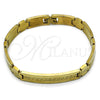 Stainless Steel Solid Bracelet, Greek Key Design, Polished, Golden Finish, 03.114.0308.1.09 (10 MM Thickness, 9 Inches Length)