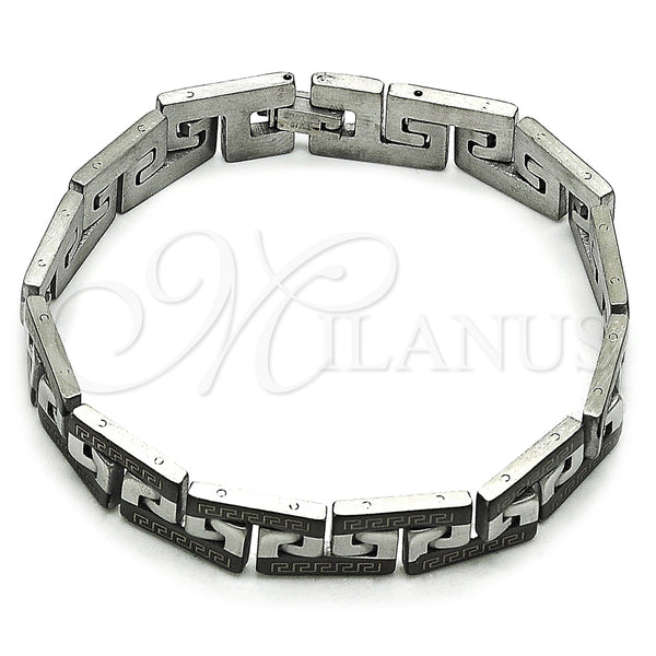 Stainless Steel Solid Bracelet, Greek Key Design, Polished, Two Tone, 03.114.0277.4.08 (11 MM Thickness, 8 Inches Length)