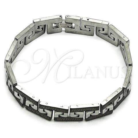 Stainless Steel Solid Bracelet, Greek Key Design, Polished, Two Tone, 03.114.0277.4.08 (11 MM Thickness, 8 Inches Length)