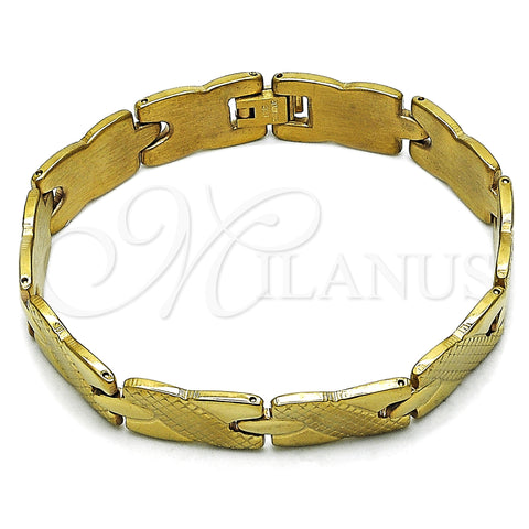 Oro Laminado Solid Bracelet, Gold Filled Style Hugs and Kisses Design, Polished, Golden Finish, 5.246.005.1.08 (12 MM Thickness, 9 Inches Length)