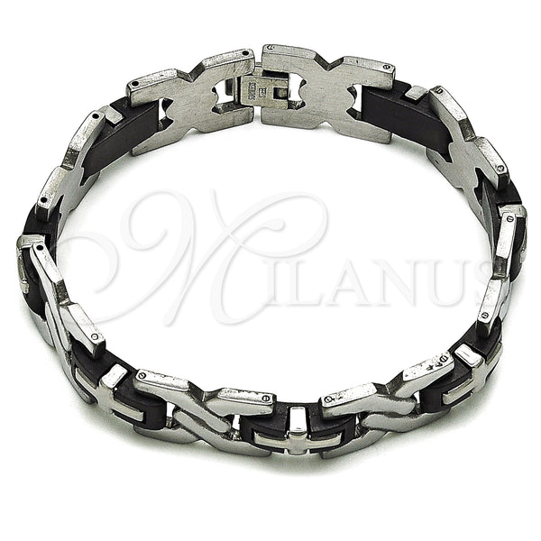 Stainless Steel Solid Bracelet, Cross and Hugs and Kisses Design, Polished, Steel Finish, 03.114.0402.09 (15 MM Thickness, 9 Inches Length)