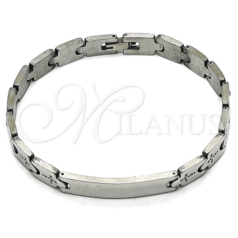 Stainless Steel Solid Bracelet, Cross Design, Polished, Steel Finish, 03.114.0412.08 (08 MM Thickness, 8 Inches Length)