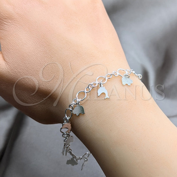 Sterling Silver Bracelet — Charm Bracelet Elephant and Dolphin Design Polished 03. — alternate product view — SKU 158012 | Plata 925 brazalete — Charm Bracelet Elephant and delfín diseño pulido 03. — SKU 158012