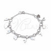 Sterling Silver Charm Bracelet, Elephant and Dolphin Design, Polished, Silver Finish, 03.409.0109.08 (01 MM Thickness, 8 Inches Length)
