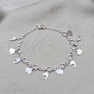 Sterling Silver Bracelet — Charm Bracelet Elephant and Dolphin Design Polished 03. — main product view — SKU 158012 | Plata 925 brazalete — Charm Bracelet Elephant and delfín diseño pulido 03. — SKU 158012