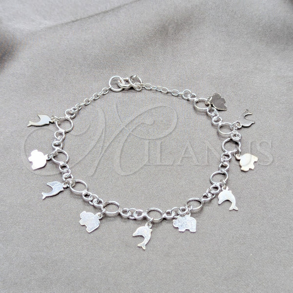 Sterling Silver Bracelet — Charm Bracelet Elephant and Dolphin Design Polished 03. — main product view — SKU 158012 | Plata 925 brazalete — Charm Bracelet Elephant and delfín diseño pulido 03. — SKU 158012