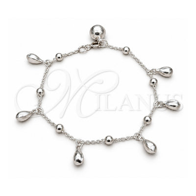 Sterling Silver Charm Bracelet, Teardrop Design, Polished, Silver Finish, 03.409.0110.08 (01 MM Thickness, 8 Inches Length)
