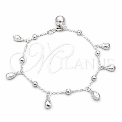 Sterling Silver Charm Bracelet, Teardrop Design, Polished, Silver Finish, 03.409.0110.08 (01 MM Thickness, 8 for wholesale, main product view
