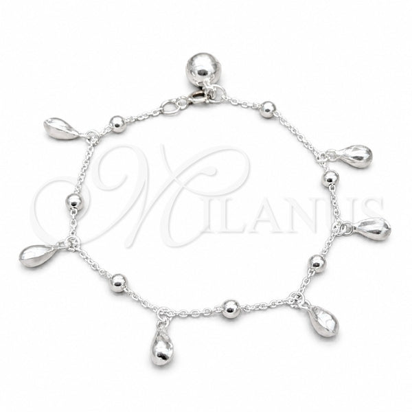 Sterling Silver Charm Bracelet, Teardrop Design, Polished, Silver Finish, 03.409.0110.08 (01 MM Thickness, 8 Inches Length)