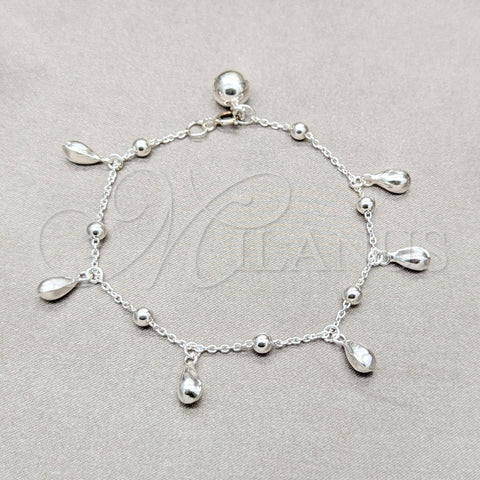 Sterling Silver Charm Bracelet, Teardrop Design, Polished, Silver Finish, 03.409.0110.08 (01 MM Thickness, 8 Inches Length)